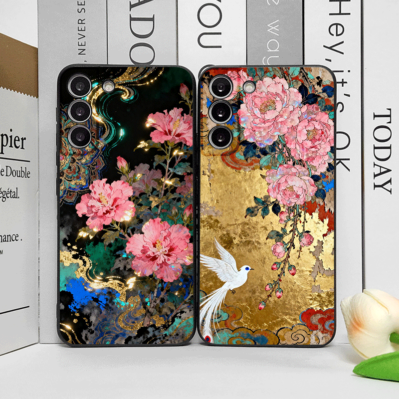 Oppo Reno 12 - Retro Flower Hibiscus Golden Ink Painting